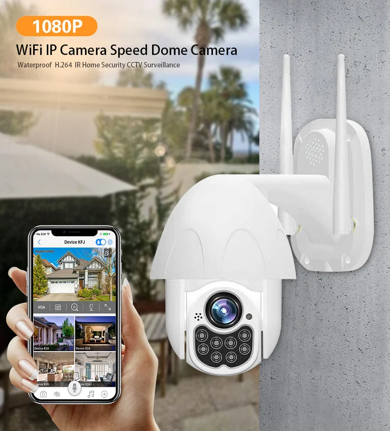 Камера видеонаблюдения 1080P PTZ IP Wi Fi наружная скоростная купольная беспроводная