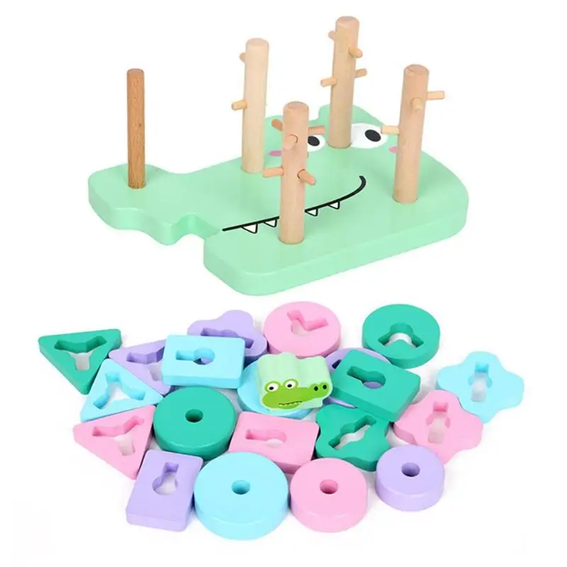 Детские игрушки деревянные ранее детство обучающий игрушки геометрическая форма мультфильм крокодил Макарон строительные блоки