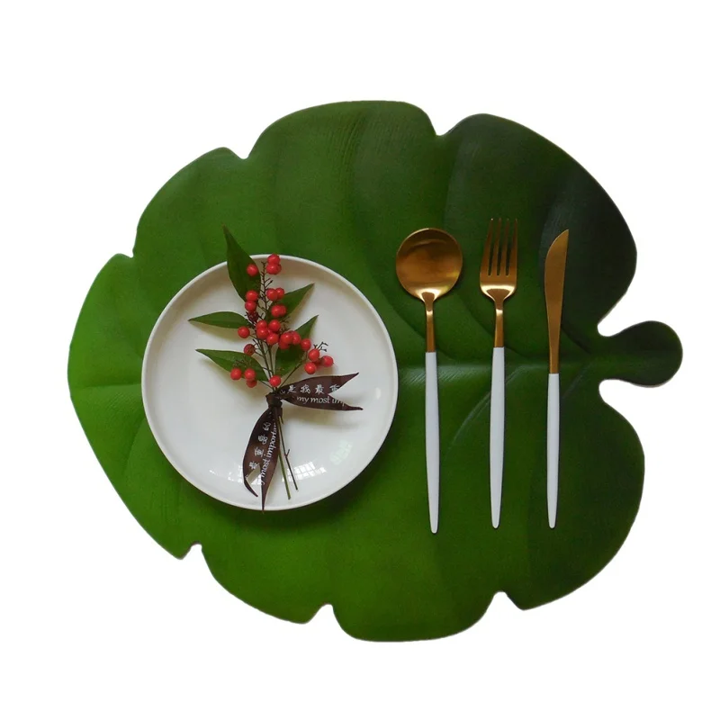 Кухонный обеденный стол, подстилка, имитация растений, пальмовый лист, ПВХ, Настольный коврик, декоративная подстилка, подставки, домашний декор
