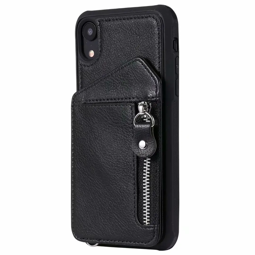 Для iPhone 5 5S 6 6s 7 8 plus Drop-proof двойная пряжка сумка на молнии для iPhone X XS XR XS Max Чехол для мобильного телефона - Цвет: black