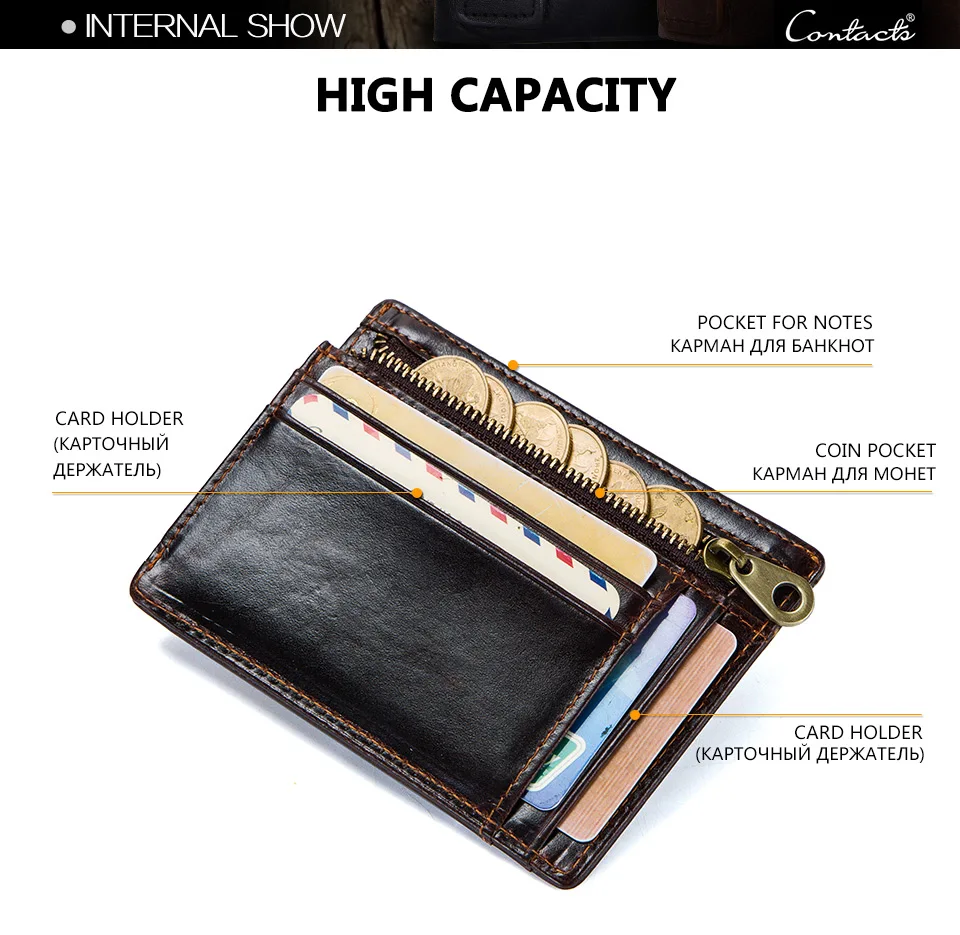 CONTACT'S Тонкий бумажник кожаный RFID с отделениями для денег и карт карман для монет на молнии кошелек для карточек