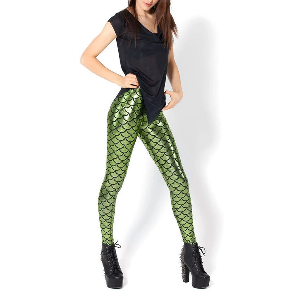 Women Fish scale printing stretch thin shiny mermaid printing Leggings pants