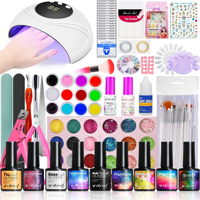 Superior e Base Wirinef Lâmpada Gel Unha Polonês Conjunto Kit Embeber Vernizes Manicure Arte Ferramentas Cabolsa Laca 24w uv Led 13 arte ferramentas conjunto superior e base casaco laca