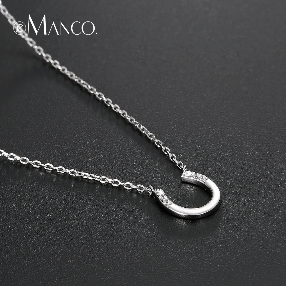 

e-Manco Geometric U Shape Pendant Necklace Simple Letter Necklace For Women Luxury Real 925 Sterling Silver Fine Jewelry