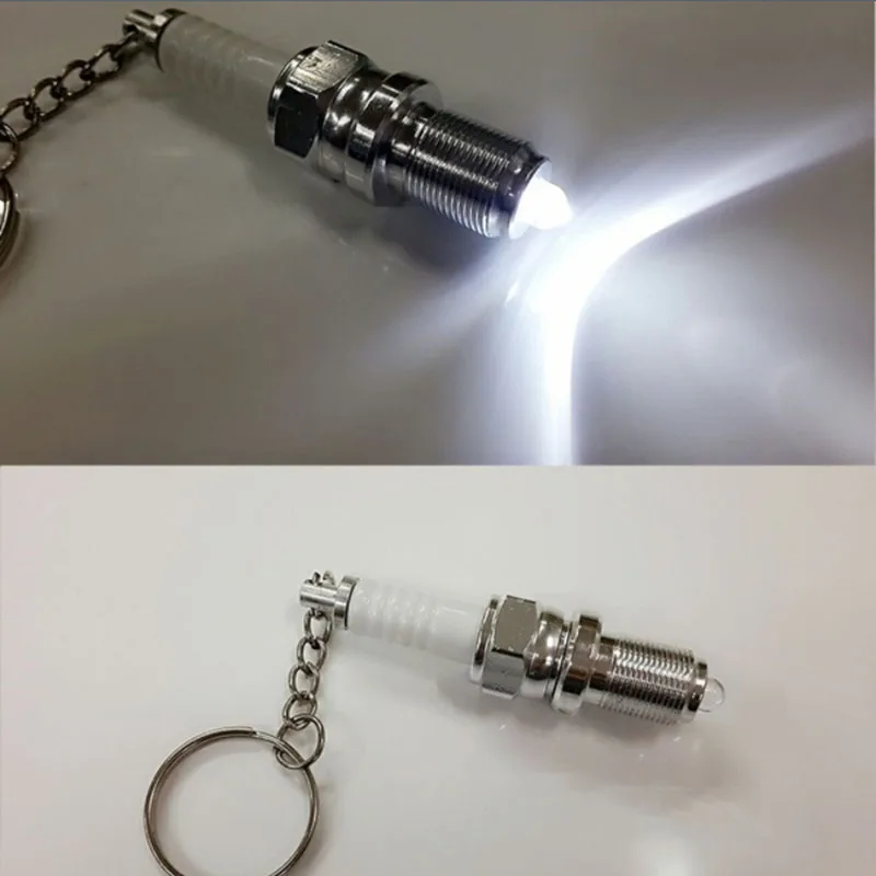 car keychain creative LED key chain spark plug motorcycle key ring auto accessories for bmw ford lada kia vw honda peugeot