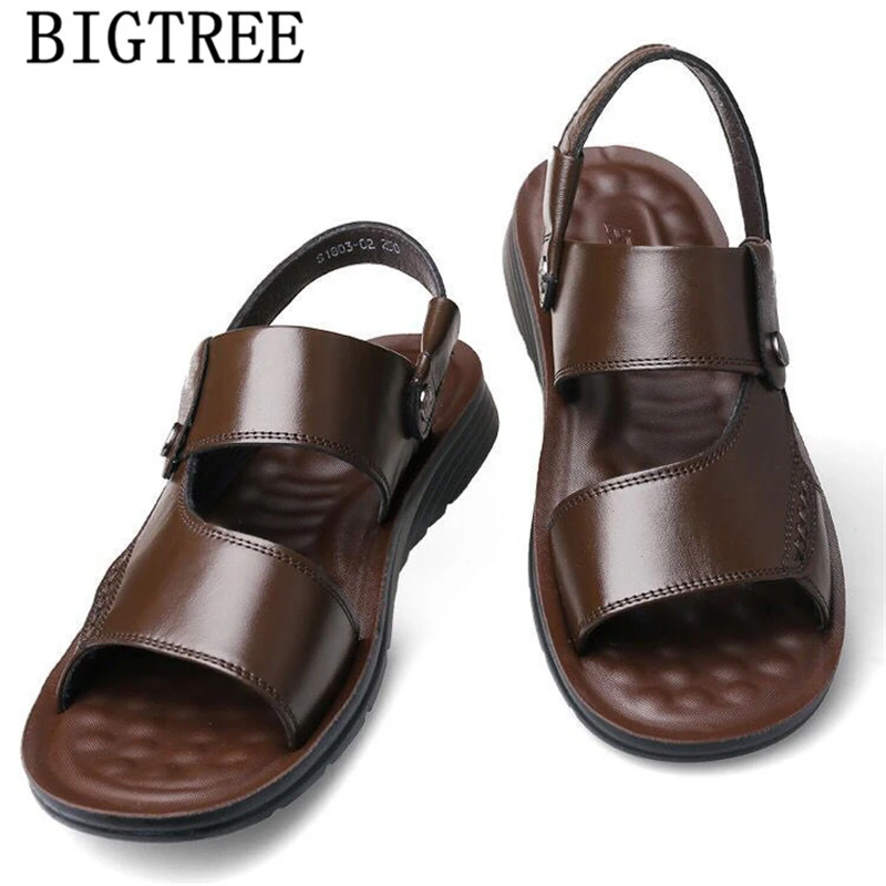 Men Leather Sandals Genuine Leather Rubber Slippers Men Summer Slippers Men Beach Sandals Outdoor Slippers Men Beach Sandals