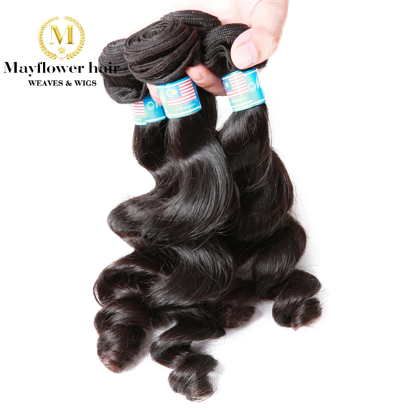Mayflower 3 пучка волос 100% Необработанные малазийские Свободные волны натуральные волосы 12 "-26" Смешанная Длина