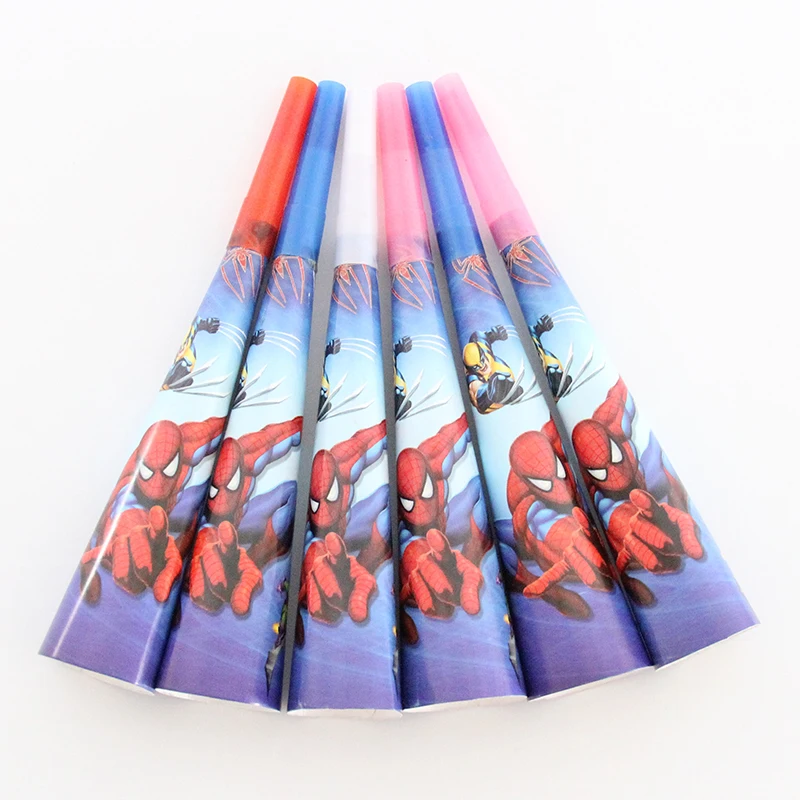 

6pcs / lot Spiderman cartoon theme paper Trumpets Noise generators kids birthday party accessories decorative party supplies