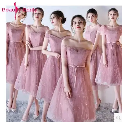 tea length lace bridesmaid dresses