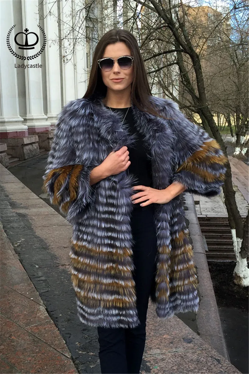 Sale 2018 New Real Sliver Fox Fur Coat With O-Neck Collar Long Jacket Big Size For Women Down Fox Fur Coat From Natural Winter FC-044 8