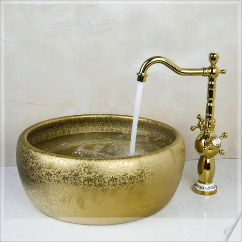 Washbasin Luxury Tempered Glass Hand-Painted Waterfall 46049834 Lavatory Bathroom Sink Bath Combine Brass Faucets Mixers &amp Taps |