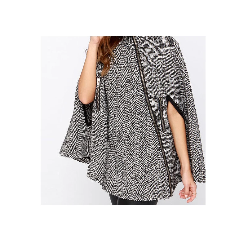 2016 New White Wool & Blends Women Outwear Coat Autumn Winter Fashion Long Cape Poncho Cloak British Style Mantle Zipper Clothes