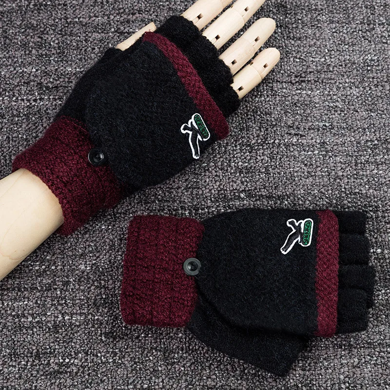Fingerless Gloves Men luvas de inverno Winter Fashion Solid Knitted