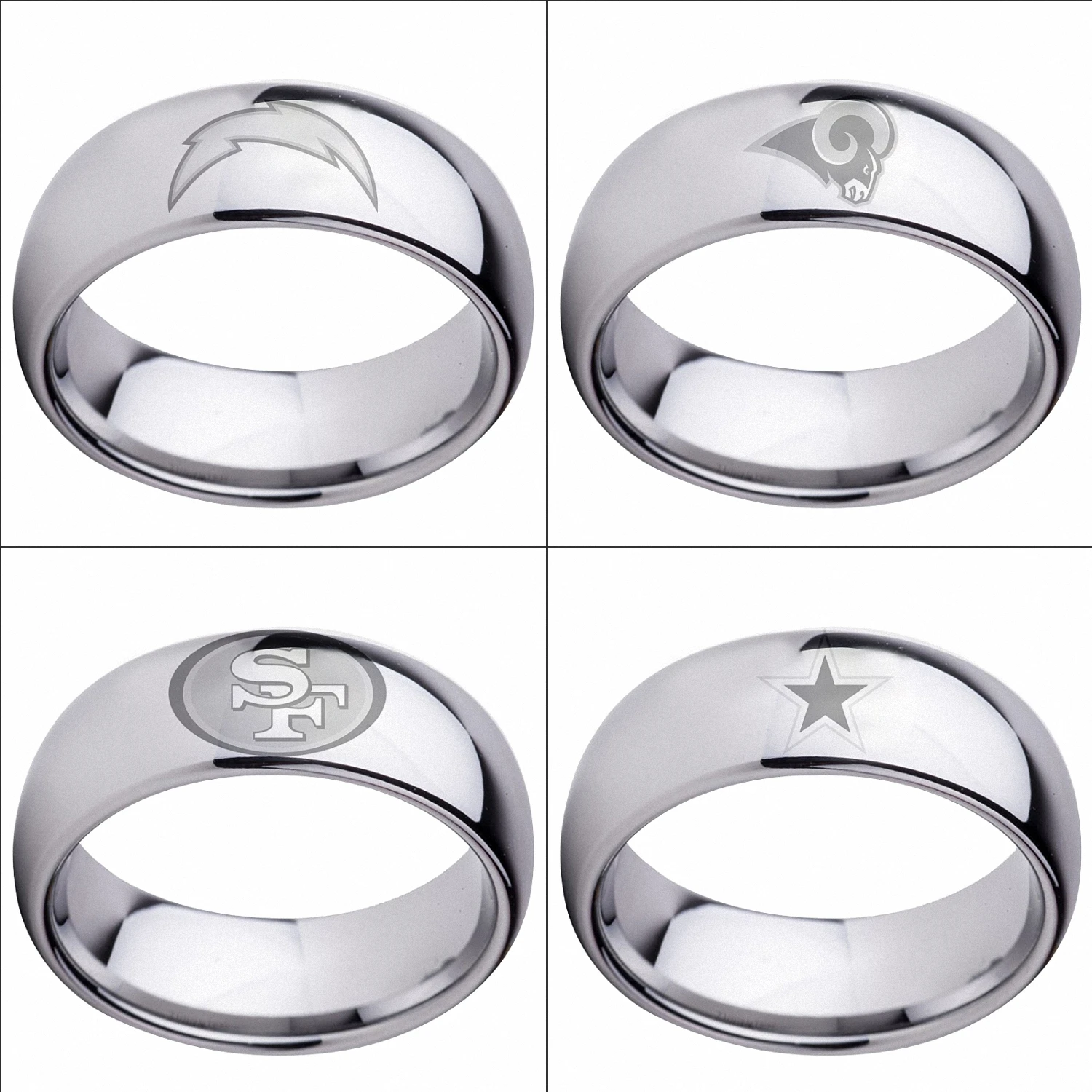 8mm High Polish Silver Dome Tungsten Jewelry San Diego Chargers Los Angeles Rams Francisco Ers Promise Ring | Украшения и