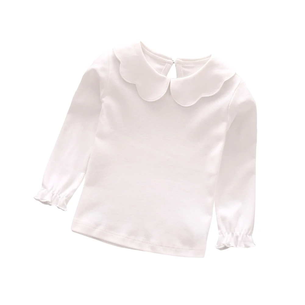 

Baby Girl Kids Cotton Peter Pan Collar Long Sleeve Solid Color Top Cute T-shirt