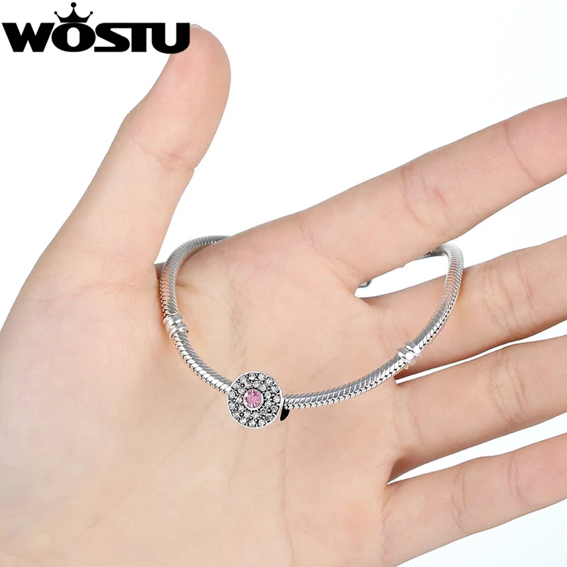 WOSTU Hot Sale Radiant Splendor Silver Charm Beads CZ Crystal Fit Original Bracelet Pendants Women DIY Jewelry Making SDP5304