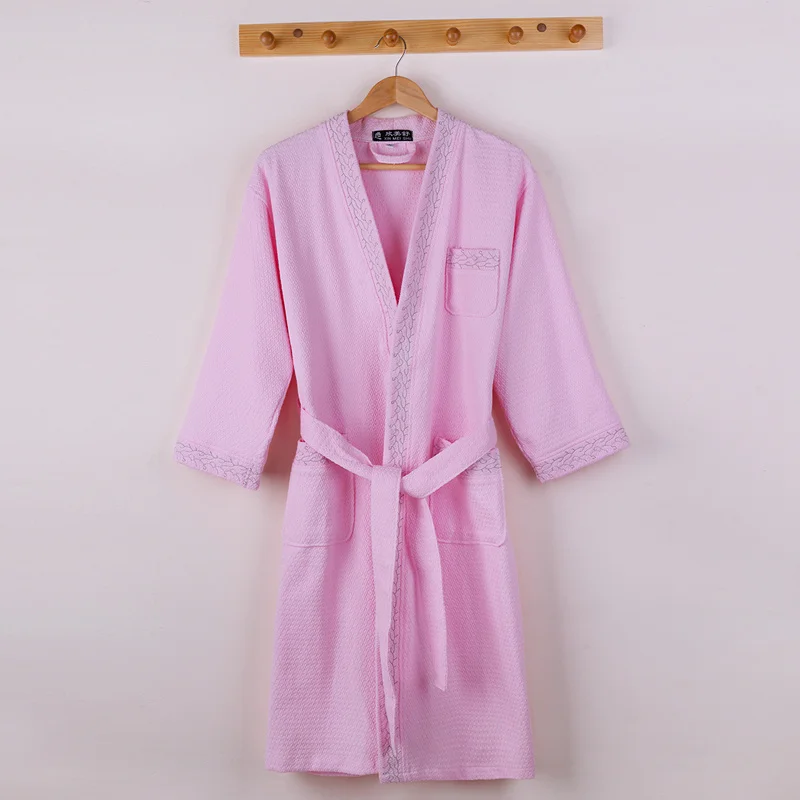 Вафельный хлопковый Халат для женщин Ночная рубашка ночное белье для женщин мужчин одеяло полотенце для влюбленных длинный супер мягкий халат весна лето - Цвет: PINK