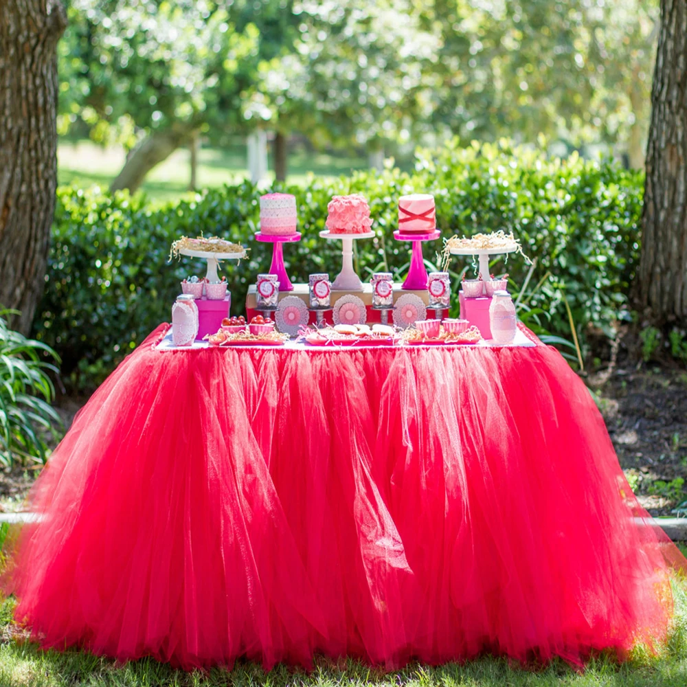 Baby Shower Pink Tulle Tutu Table Skirt Baby Shark Birthday