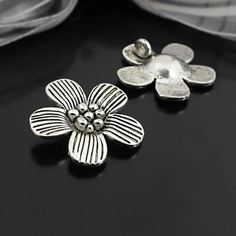 

(27000)20PCS 22MM Antique Silver Zinc Alloy Flower Charms Pendants Jewelry Findings Accessories