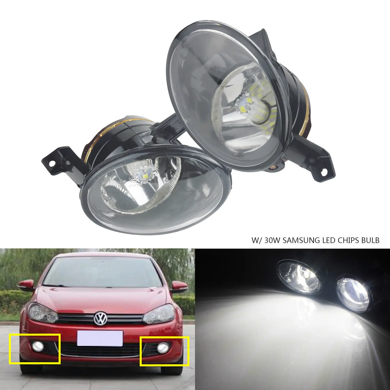  ANGRONG 1 Pair 30W SAMSUNG LED Front Fog Light Lamps For VW Golf MK6 Plus Caddy Tiguan Eos - 32917296763