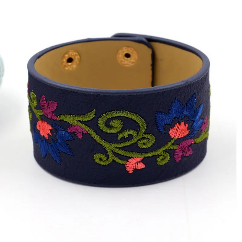 Rainbery Богемия Вышивка браслет кожаный с цветами Женская мода широкий из искусственной кожи браслеты для женщин Femme JB0479