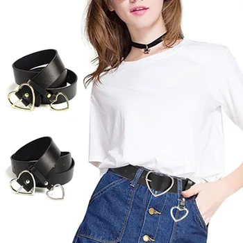 

Fashion Leather Belts Heart Shaped Metal Pin Buckle Belt Pendant Dress Waistband Black Color Ladies Accessories Shirts Belts