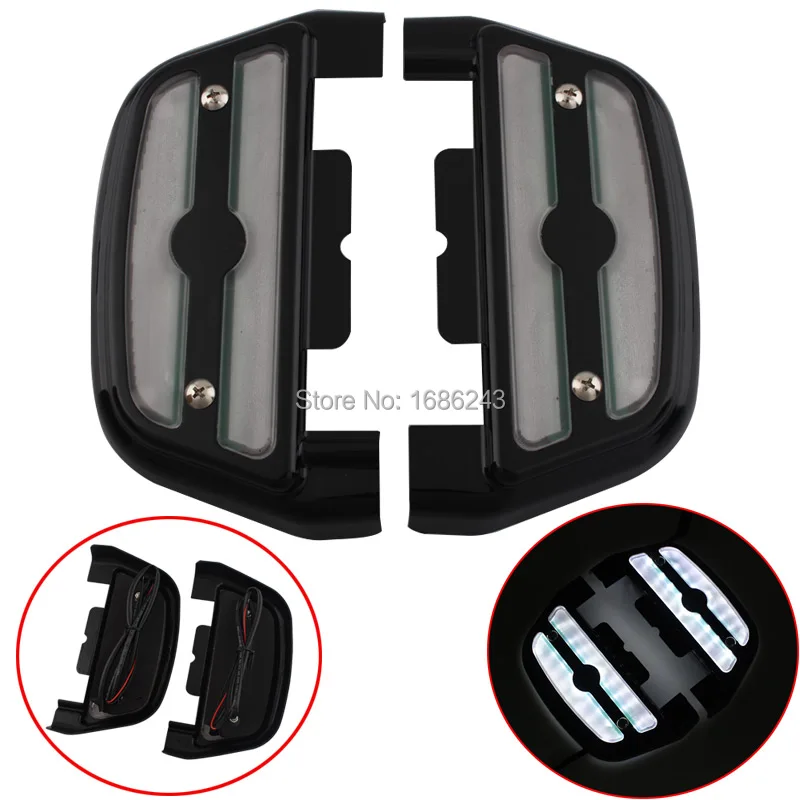 Motorcycle Black White LED Light Passenger Footboard Floorboard Cover