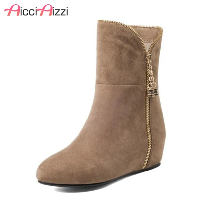 

ZALAVOR Women Winter Half Short Boots Plush Inside Heels Warm Women's Shoes Round Toe Fashion Zipper Add Fur Boots Size 34-39
