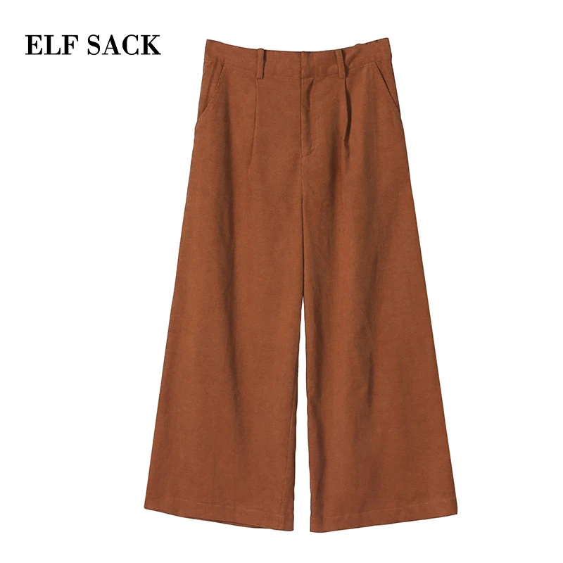 ELFSACK/осенние новые женские штаны хлопковые винтажные Длинные свободные