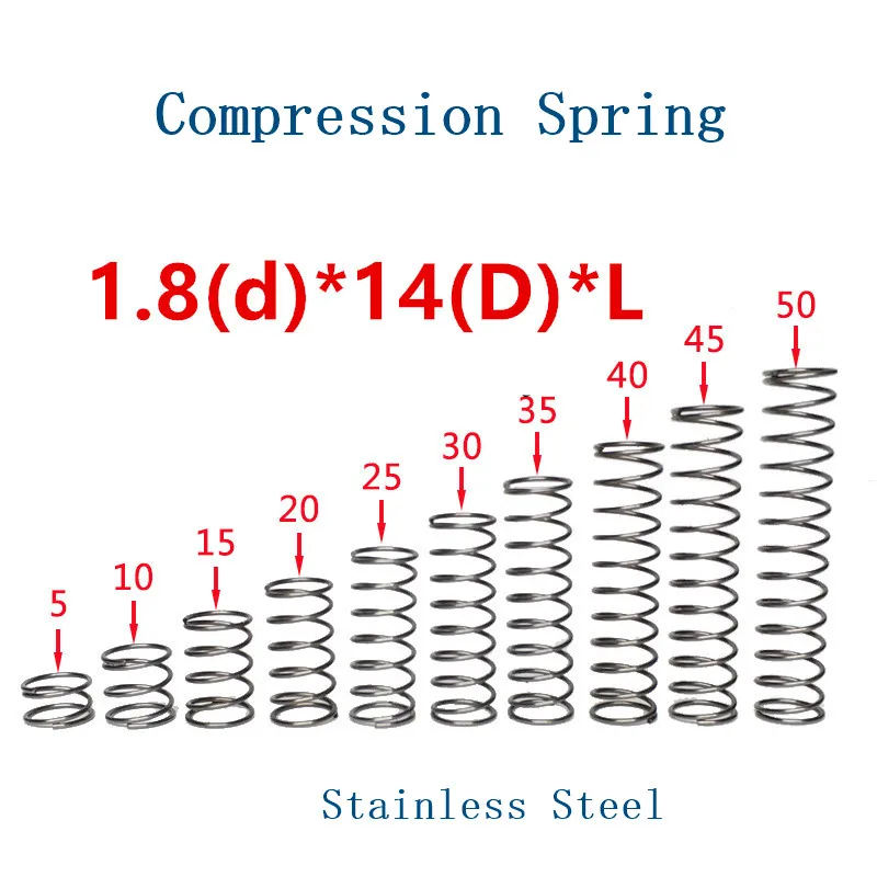 

10pcs 1.8*14*L(5,10,15,20,25,30,35,40,45,50) Stainless steel Compression Spring Pressure springs Electronic Small spring