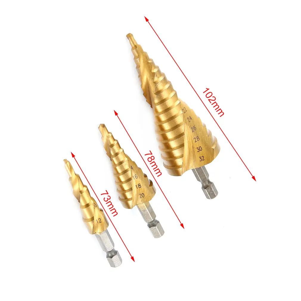 3 шт., HSS титановое покрытие, спиральное Рифленое сверло для сверления, электроинструменты для сверления металла, резак для сверления отверстий, конусное сверло