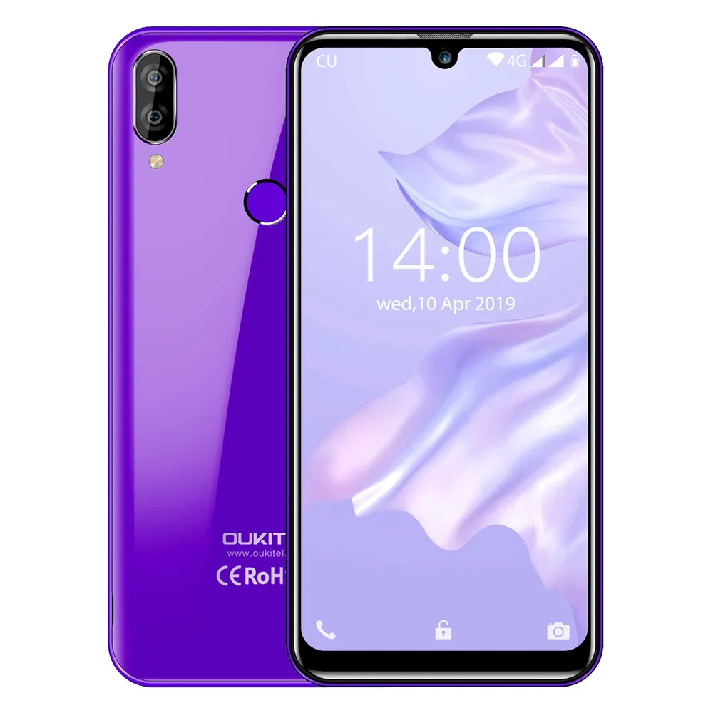 OUKITEL C16 Pro 5,71 ''Android 9,0 19:9 MT6761P 3 ГБ 32 ГБ смартфон отпечаток пальца Лицо ID капля экран 5 В/1A 4G мобильный телефон - Цвет: Фиолетовый