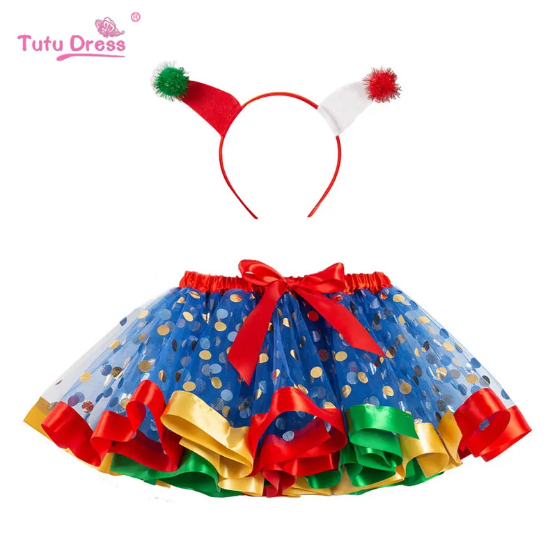 Детская юбка-пачка; Рождественская юбка-пачка красного и зеленого цвета; повязка на голову в горошек; юбка принцессы на Хэллоуин; летняя детская одежда для девочек - Цвет: Blue Tutu Skirt