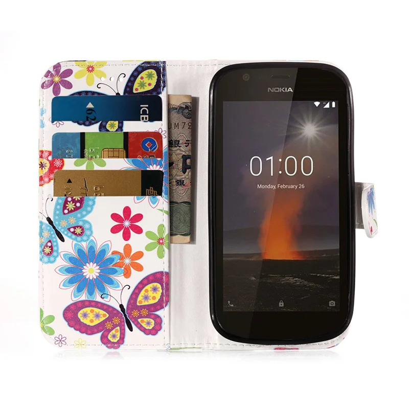 Роскошный кожаный флип чехол для Nokia 1 /Nokia 6 2018 кошелек с рисунком мягкий