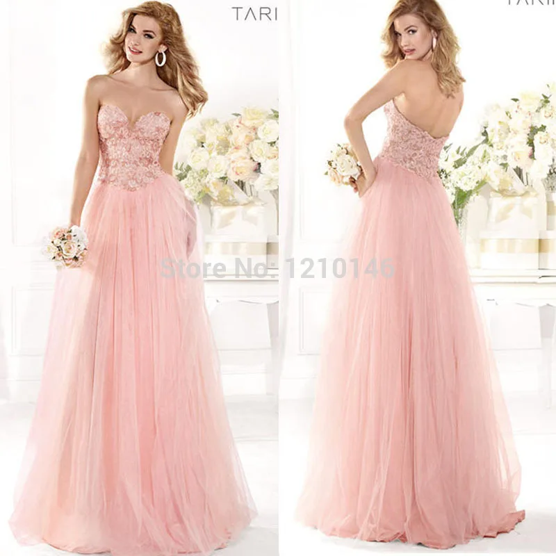 Sexy Strapless Sweetheart Tulle Applique Beads Backless Long Pink Evening Dress 2014 Top Brand | Свадьбы и торжества