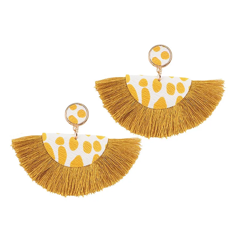 4 цвета, серьги с кисточками для женщин, богемные кожаные серьги с бахромой, висячие серьги, ювелирные изделия для свадебной вечеринки, UKEN - Окраска металла: Yellow Earrings