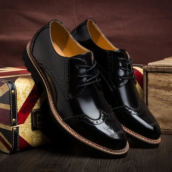 

Brockden Carved Men Oxfords Shoes Vintage Pointed Toe PU Leather Commercial Casual Shoes