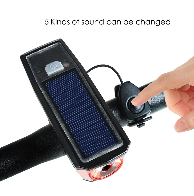 Best Solar Power Bicycle Front Light Bike Tail Rear Light Bicycle USB Rechargeable Lamp Cycling LED Flashlight Lantern Horn Bell 1