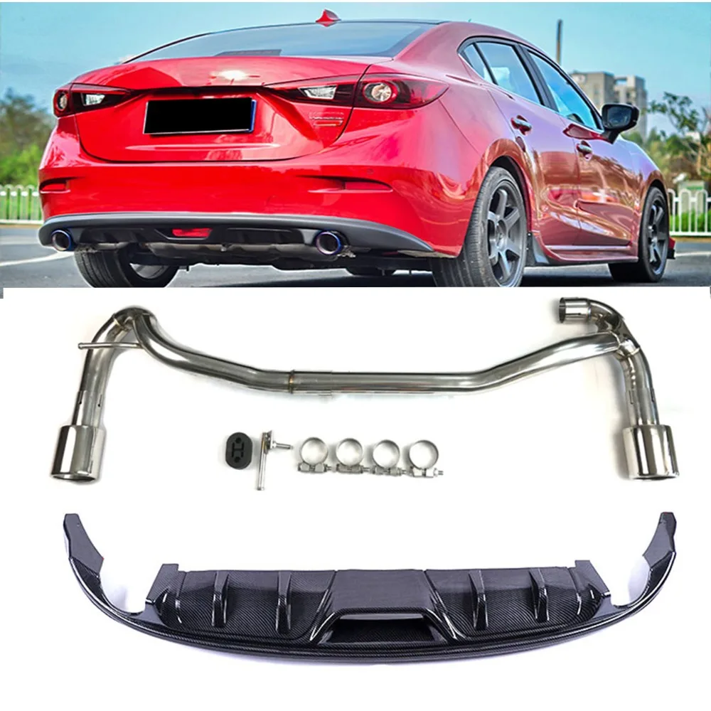 

14-17 For Mazda 3 Angkorra rear spoiler exhaust tail throat surrounded by rear lip double exhaust tail throat