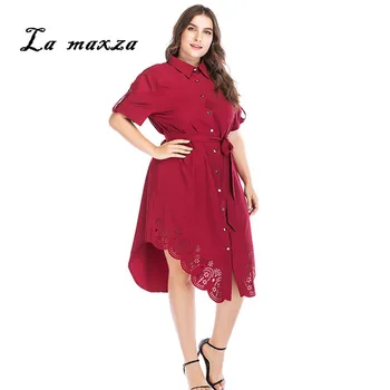 

Plus Size 2020 Women Summer OL Vintage Hollow Out Casual Sundress Elegant Sexy Fashion Midi Dress