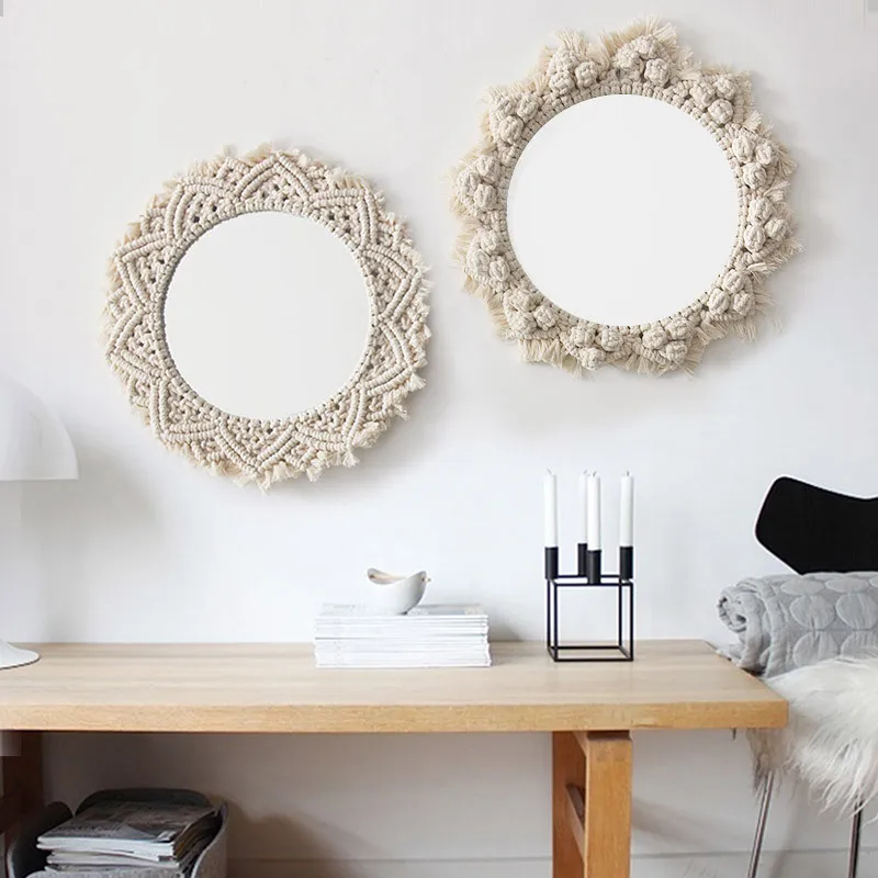 

1pc Sun Flower Decoration Woven Tapestry Mirror Wall Hanging Makeup Mirror B&B Nordic Style Home G0504