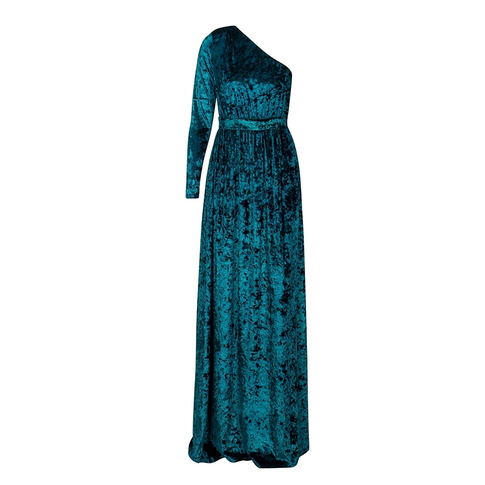 

Newest One Shoulder Black Fashion Sexy Long Dress Velvet 2019 Split Evening Celebrity Party Vestidos Verano Autumn Long Sleeve