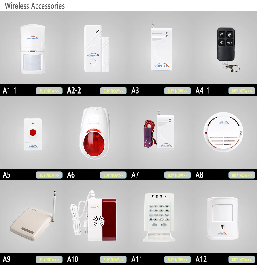 HOMSECUR DIY 433 МГц Беспроводная YC06-B GSM PSTN сигнализация с помощью PIR датчика, дверной датчик, панель сигнализации, датчик дыма и т. Д