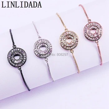 

10Pcs New Arrival Micro Pave Cubic Zirconia Round Connector Adjustable Bracelets for Women