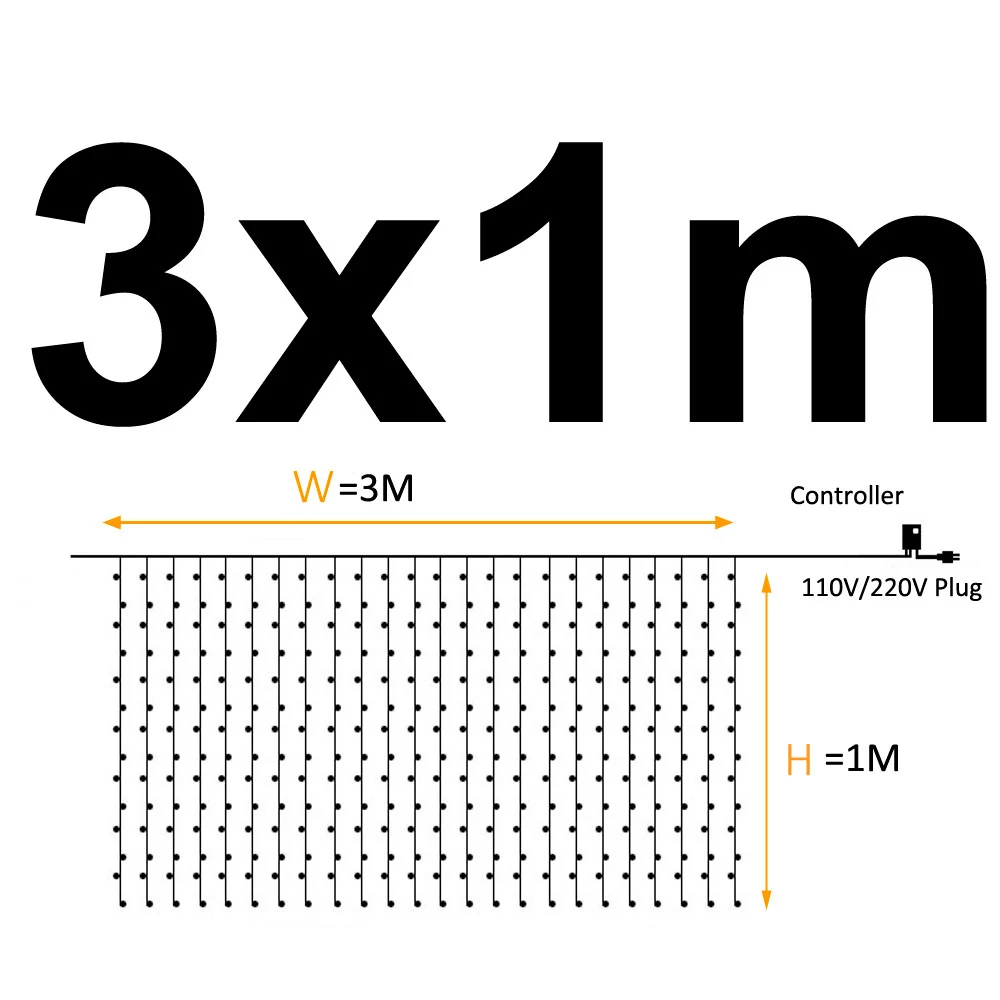 Гирлянда на батарейках, сказочный светильник, занавес, светодиодный, декоративный, 220 В, Рождественское украшение, для улицы, USB разъем, водонепроницаемый, Свадебный светильник s - Испускаемый цвет: 3X1m