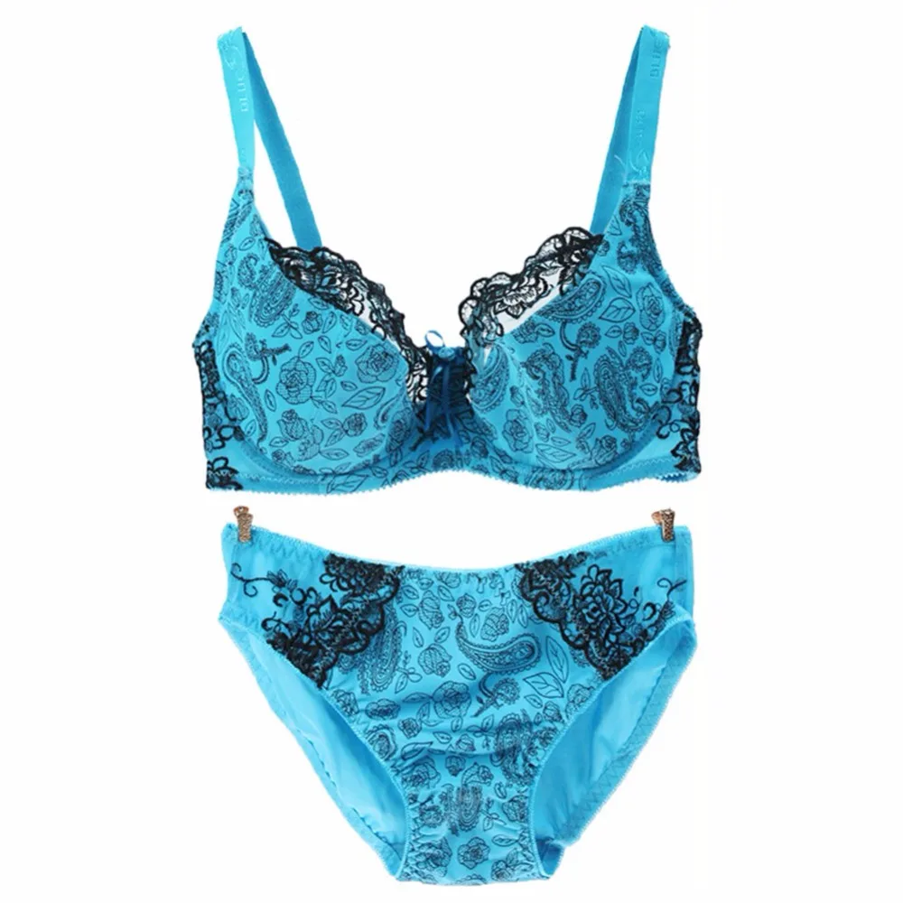 ROPALIA Lingerie Brassiere D Cup Push Up Bra Sets Nylon Lace Floral Sexy Underwear Elegant Full Cup Bras Pant For Women Big Size