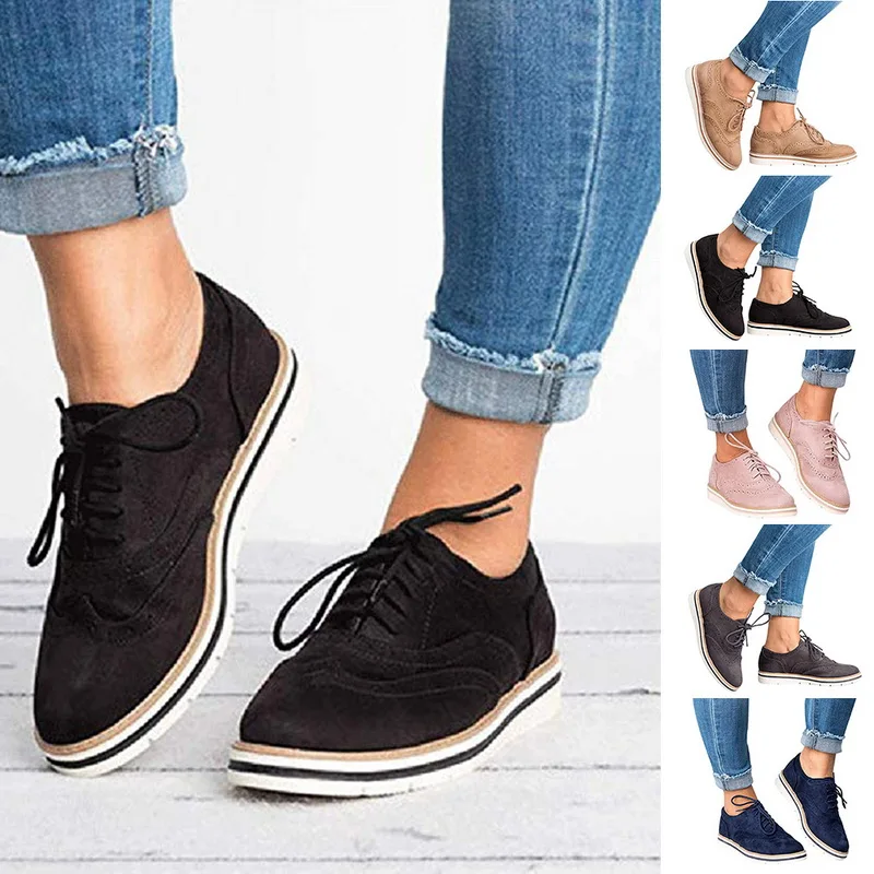 

Adisputent Women Brogue Shoes Flat Platform Autumn England Ladies Oxfords Cut-Outs Lace Up Casual Female Breathable Footwear New