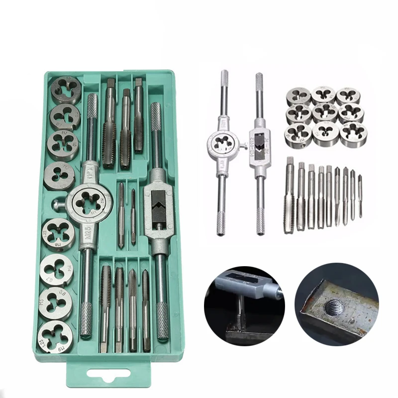 

20pcs Alloy Steel Tap & Die Set with Small Tap Twisted Hand Tools and 1/16-1/2 Inch NC Screw Thread Plugs Taps Hand Screw Taps