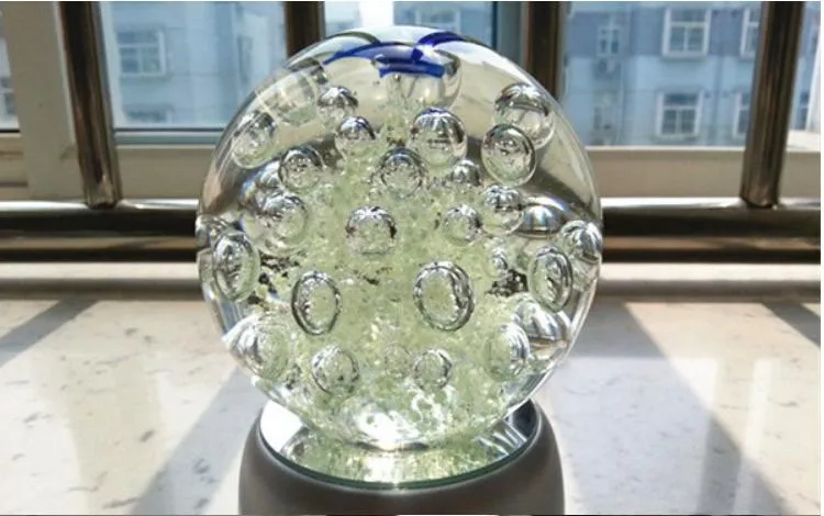 Мм 100 мм ручной световой пузырь мяч Стекло Ремесла коллекционные пресс папье подарки со светодио дный база постоянно меняется свет цвет