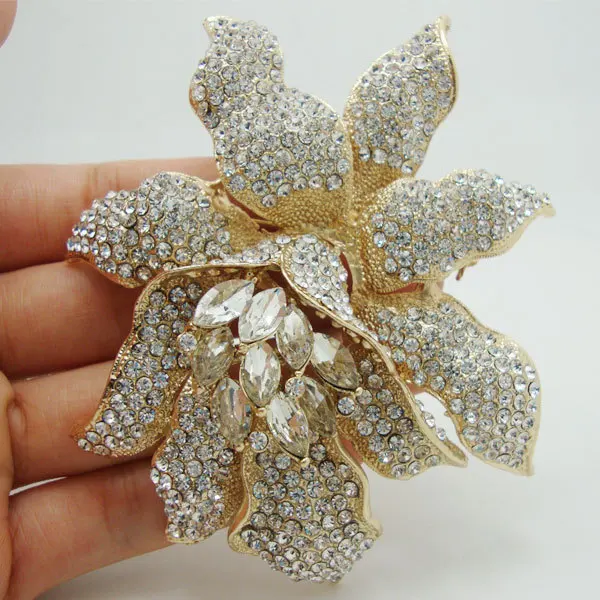 

TTjewelry Bride Fashion Orchid Flower Clear Rhinestones Crystal Bride Wedding Brooch Pin